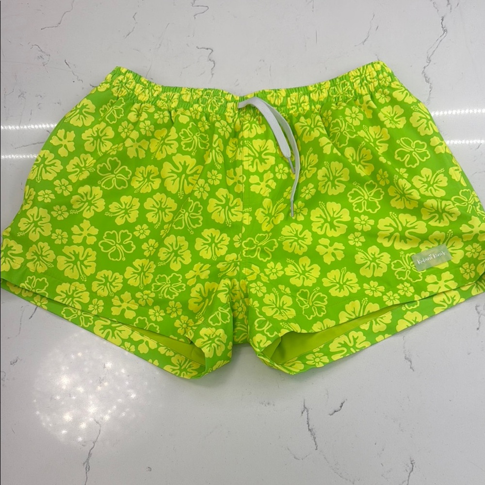 Kulani Kinis Green and Yellow Swim Trunks with Vibrant Pattern